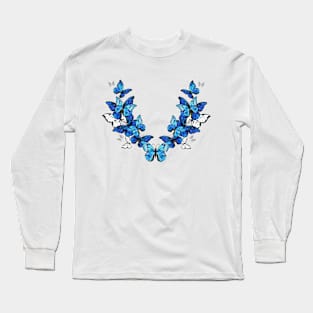 Symmetrical Pattern of Butterflies Morpho Long Sleeve T-Shirt